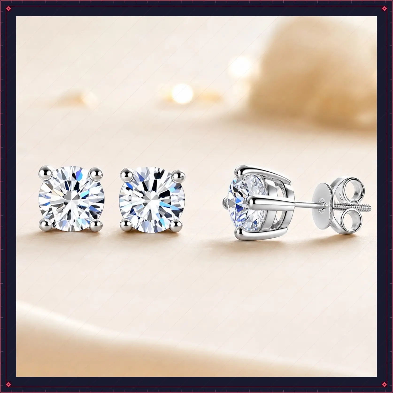 2-Carat (x2) Zircon Stud Earrings | Screw-Back Closures | 8mm | 4 Total Carats | Silver-plated | Custom-Made | Ideal Gift for Weddings, Birthdays, Anniversaries, New Year, Mother's Day, Christmas, and Thanksgiving