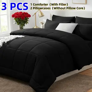 3-Piece Bedding Set, Soft Lightweight Breathable, 260gsm Quilted Fill, Includes 1 Duvet Cover and 2 Pillowcases, Ideal for Teens and Adults