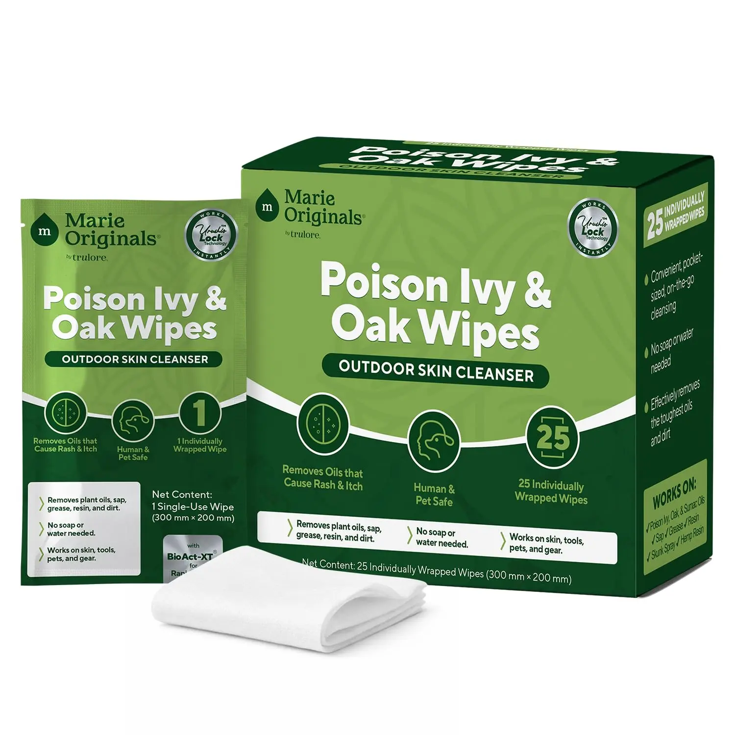 Marie Originals Poison Ivy & Oak Wipes – Urushiol Removal Outdoor Skin Cleanser, No Water Needed, Itch Prevention for Hiking Camping 25 Pack