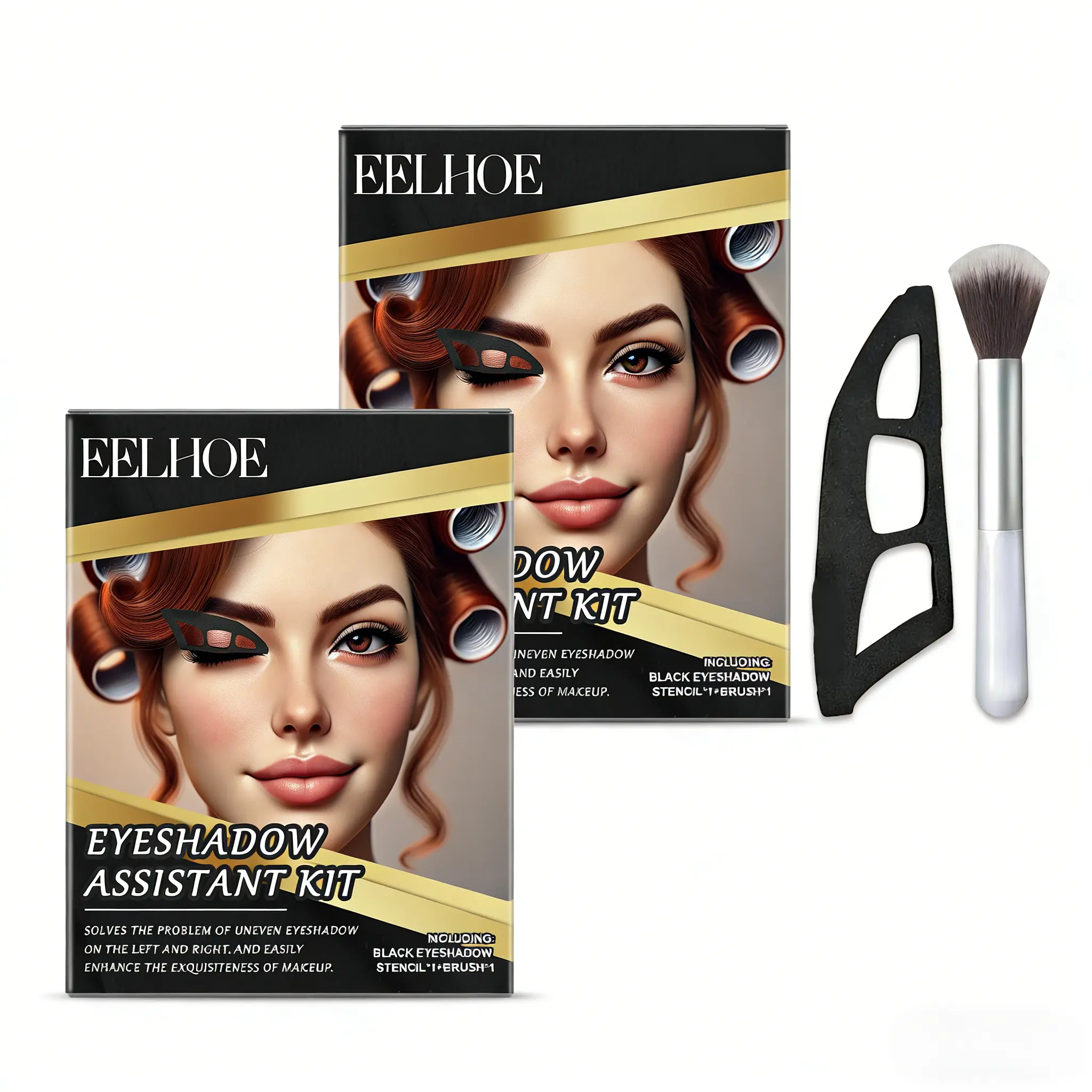 Cosmetic 2-Piece Reusable Eyeshadow Brush & Stencil Set - Lightweight Pocket-Sized Makeup Tools, Easy Application for Newbies, Durable Washable, On-the-Go Touch-Ups, Error-Reducing Placement