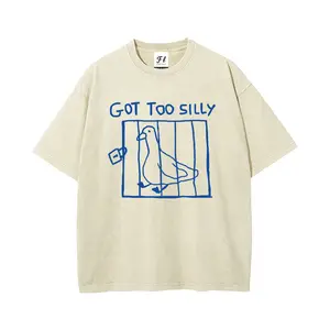 Got Too Silly Caged Pigeon Vintage Acid Wash Tee | Funny Meme Graphic Shirt,Retro "Got Too Silly" Pigeon Meme Tee | Funny Bird Oversized Top