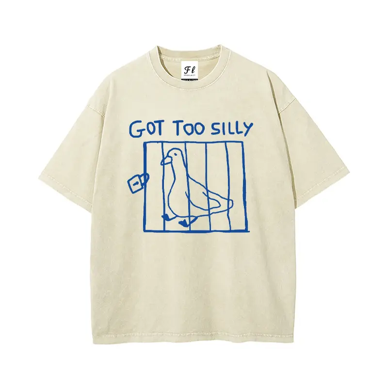 Women's Got Too Silly Caged Pigeon Vintage Acid Wash Shortleeve Cotton T-shirt - Funny Meme Graphic, Retro Streetwear, Breathable Fabric, Oversized Bird Top, Casual, Shortsleeve, Unisex, Tshirt, Layer, Plus Size, Crew Neck