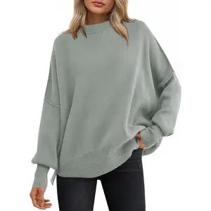 Women Oversized Sweaters Batwing Long Sleeve Fall Outfits Crewneck Casual Knit Side Slit Fashion Pullover Top