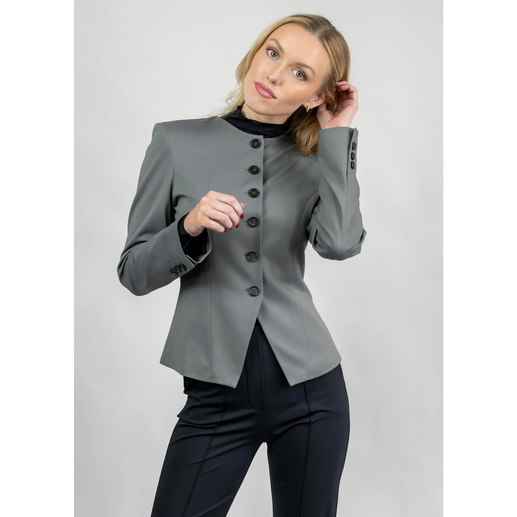 Jewel-Neck Tailored Blazer