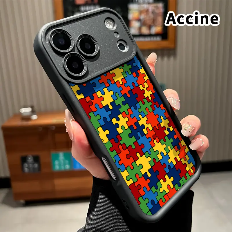 Puzzle Color Symphony Pattern TPU Phone Case for iPhone 17 Pro Max 16 15 14 Plus 13 12 Mini 11 XR X XS Air E Shockproof Drop Protection Rugged Durable Silicone Cover Cellphone Protective Casing