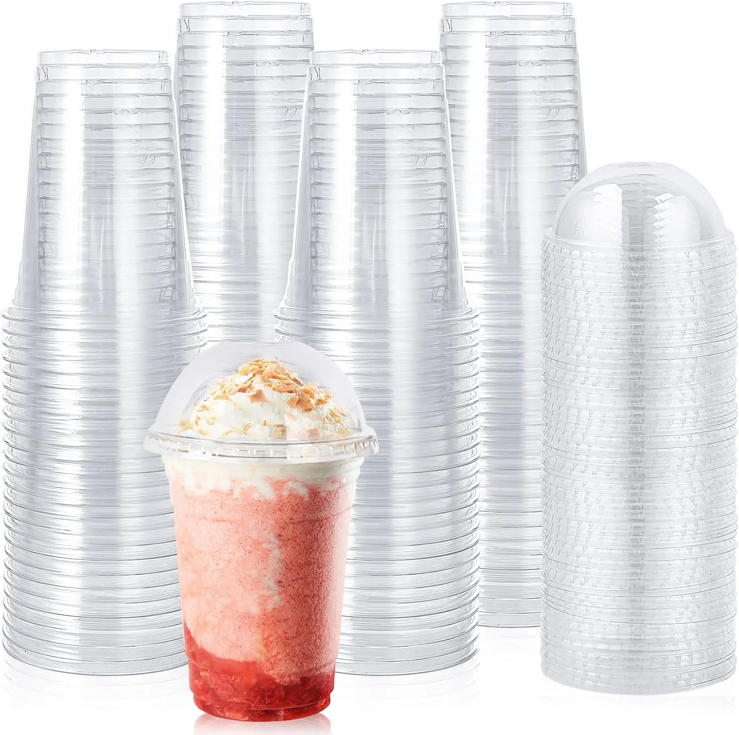 100pcs set Plastic Cups With Dome Straw Slot Lids PET Crystal Clear Disposable Togo Cup BPA Free For Party Ice Cold Drinks Coffee Tea Parfait Dessert Smoothie Bubble Boba Fruit Milkshake Slush(Excluding straws)