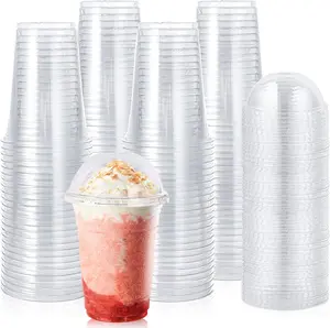 100pcs set Plastic Cups With Dome Straw Slot Lids PET Crystal Clear Disposable Togo Cup BPA Free For Party Ice Cold Drinks Coffee Tea Parfait Dessert Smoothie Bubble Boba Fruit Milkshake Slush(Excluding straws)