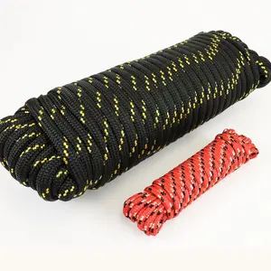 Wellmax Diamond Braid Nylon Rope 1/2 in X 100 Foot UV Protection Weather Resistant Black Heavy Duty for Camping Boating