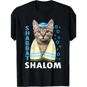 Funny Jewish Shabbat Shalom Cat With Kippah T-Shirt for men
