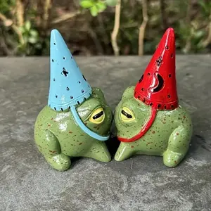 Set of 3 Cute Frog Statues with Hats — Resin Mini Garden Ornaments, Fairy Garden Decor, Suitable for Indoor & Outdoor Use — Decorative, Floral-Themed Wonderland Garden Accents