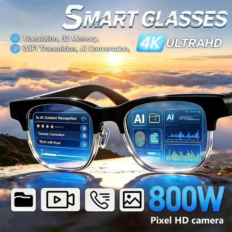 AI Smart Glasses 4K Remote Control Touch Photo Camera Recording Translator Voice Assistant Wireless Bluetooth Eyewear
