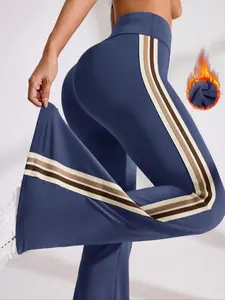 Women's High Waisted Colorblock Patchwork Yoga Pants, Slim-Fitting Knit Sporty Fashion Bottoms for Fall & Winter