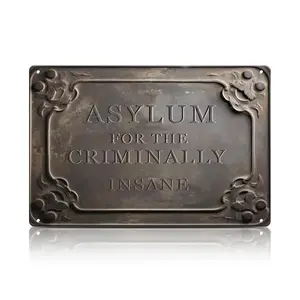 Vintage 'Asylum for The Criminally Insane' Metal Tin Sign - 12x8 Inch Rustic Horror Wall Art for Haunted Houses, Escape Rooms, Goth Bars, Halloween Displays, Film Sets, Horror Conventions & Macabre Home Decor