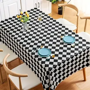 Checkerboard Pattern Tablecloth, 3 Counts Waterproof Disposable Plastic Table Cover, Table Decoration Supplies for Parties, Camping, Dinner, Banquet, Buffet, Hotel, Restaurant