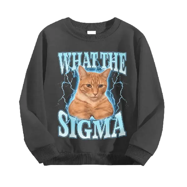 What The Sigma Funny Cat Graphic Crewneck Sweatshirt Meme Animal Print Long Sleeve Pullover Top Casual Streetwear Sweatshirt Womenswear Hoodie