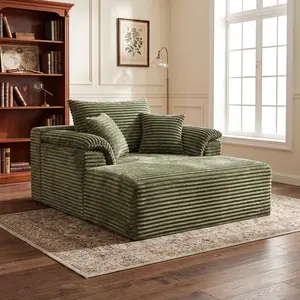 Chaise Lounge Chair Indoor, Oversized Corduroy Upholstered Boneless Sofa Bed, Deep Seat Sleeper Couch Reading Chairs, Cloud Sofas Couches for Living Room, No Assembly Required