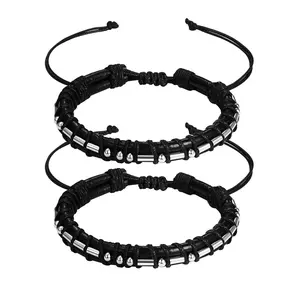 OIDEA Morse Code Bracelets for Couples 2 Pcs PU Leather Adjustable I LOVE YOU Matching Friendship Bracelet Black