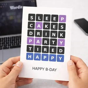 Wordle Birthday Card Puzzle Greeting Card Happy B-Day A7 Size for Celebrations with Blank Inside and Envelope Included,happy birthday card for him for boyfriend for dad for husband,Perfect birthday gift Espresso Martini Funny Rude Cards Anniversary Men