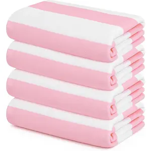 4-Pack Oversized Beach Towels 30"x60" Microfiber Quick-Dry Super Absorbent Lightweight Sand-Free Pool Swim Bath Camping Travel Cabana Stripe for Adults Multi-Functional Pink