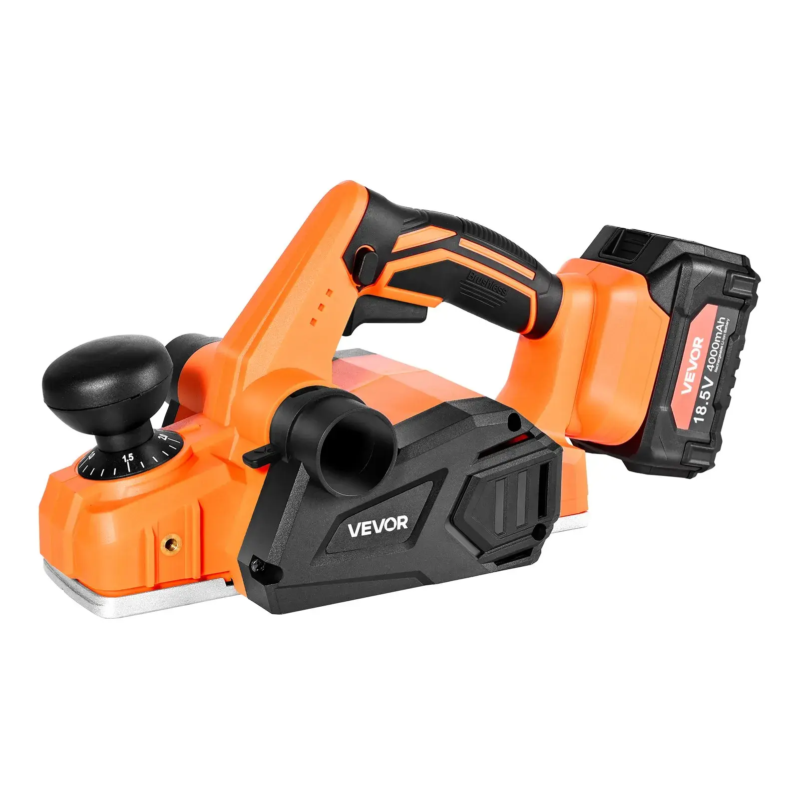 【summerfinds】VEVOR 18V Cordless Handheld Brushless Electric Wood Planer, 3-1/4 in Cut Width, 15000 RPM, Adjustable Depth, Dust Collection Bag, Accurate Chamfering Grooves, for Woodworking, Hardware Cutting Tool