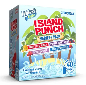 Wyler's Light Island Punch Singles to Go, Variety Pack, Fruity Red Punch, Purple Berry Wave, Berry Jammer and Blue Ocean Breeze, 1 Box (40 Single Servings)