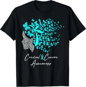 100% Cotton Cervical Cancer Awareness Shirt Teal Butterflies TShirt