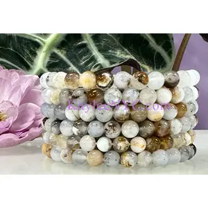 Wholesale Lot 6 Pcs Natural Dendritic Opal 6mm 7.5” Crystal Healing Stretch Bracelet