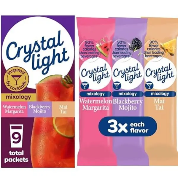 Crystal Light Mixology 0 Sugar Artificially Flavored Drink Mix Variety Pack, 9 Packets, 1.17 oz Beverage for On-the-Go Hydration (Watermelon Margarita, Blackberry Mojito, Mai Tai)