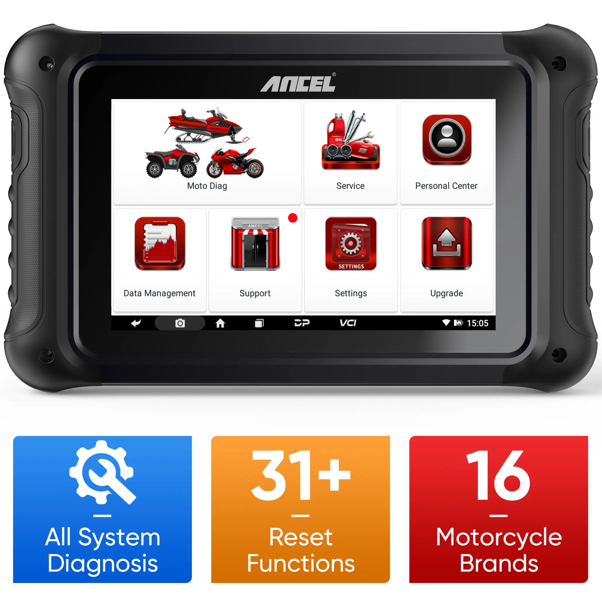 ANCEL MT700 Motorcycle Scanner, Full System OBD2 Scanner with 35+ Reset Service, Throttle Learning, TPS/ECU/Transmission/Oil Reset, Motorcycle Diagnostic Tool for BMW BRP Ducati Harley Honda Indian Suzuki, 7” Touch Screen, 16GB