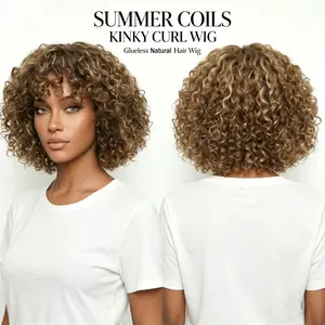 Glueless Afro Kinky Curly Natural Hair Wig Wear And Go Afro Curly Wig For Women Hight Density,  Real Natural Human Hair 10 INCH