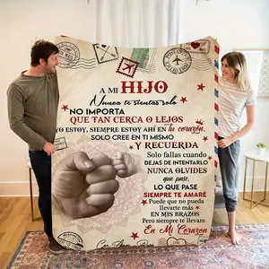 1pc Spanish Heritage Blanket - A Mi Hijo (To My Son) Message With Postage Stamp Design, Soft Flannel All-Season Throw Home, Office, Birthday Mother's Day Size
