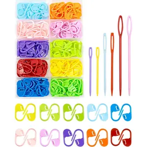 200 Pcs Stitch Markers - 10 Color Knitting & Crochet Markers with Clip, Sewing Needles, Plastic Eyelets for DIY & Craft Sewing