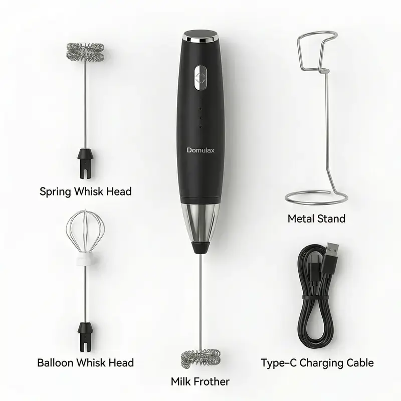 Lightweight Handheld Cordless Rechargeable Electric Milk Frother - 9000-10000rpm, Auto-Shut Off, 2850mAh, Type-C Charge, Foam Control, 114g, 1-Cup Capacity, Multifunctional Kitchen Egg Beater for Coffee, Latte