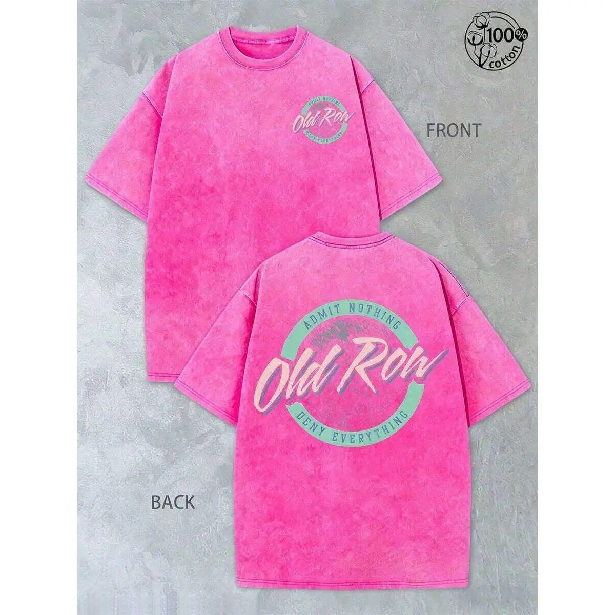 Thickened Cotton Old Row Grey And Teal Circle Logo Double-Sided Print Summer Men's Fashion Washed Vintage Batik T-Shirt, Street Retro Style Round Neck Short Sleeve2026,Summer Outfits For Women,Graphic T Shirts