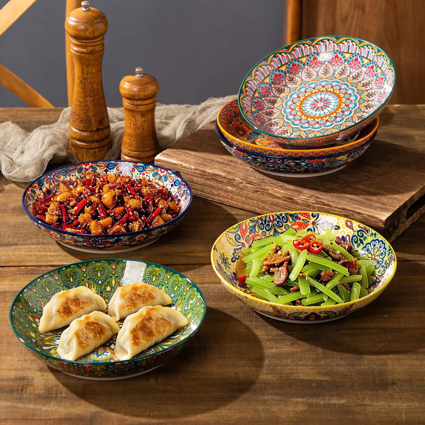 New Vintage Ceramic Deep Plate, Premium Household Dinner Plate for Stir-Fries, Breakfast, Fruit & Soup