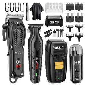 Men's professional barber scissors set, cordless barber scissors set and trimmer set, electric beard trimmer and nose trimmer set, metal foil shaver and men's facial beauty kit, men's gifts.