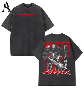 CYBERPUNK 2077 Adam Smasher Unisex Acid Washed Lightweight Cotton Fabric Menswear, Gifts for Gamers Cyberpunk Edgerunners Shirt graphic tee Fit Top