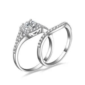 925 Sterling Silver Halo Cz Wedding Band Engagement Rings Set Size 3-12 Ss031