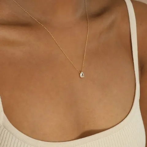 Rae Diamond Necklace by Caitlyn Minimalist - Dainty Teardrop Crystal Charm Necklace - Minimalist Wedding Jewelry - Holiday Gift for Her