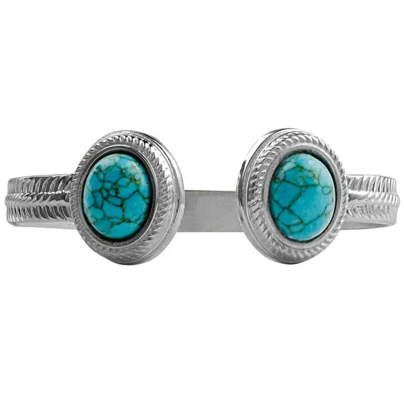 Bless Your Heart Cuff Bracelet Hand Engraved German Silver with Simulated Turquoise Stones