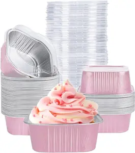 40 Pack Mini Cake Pans with Lids, 5oz Square Aluminum Foil Brownie Baking Cups, Muffin Tin Ramekins, Disposable Dessert Cupcake Cups for Wedding Birthday Party, Rad