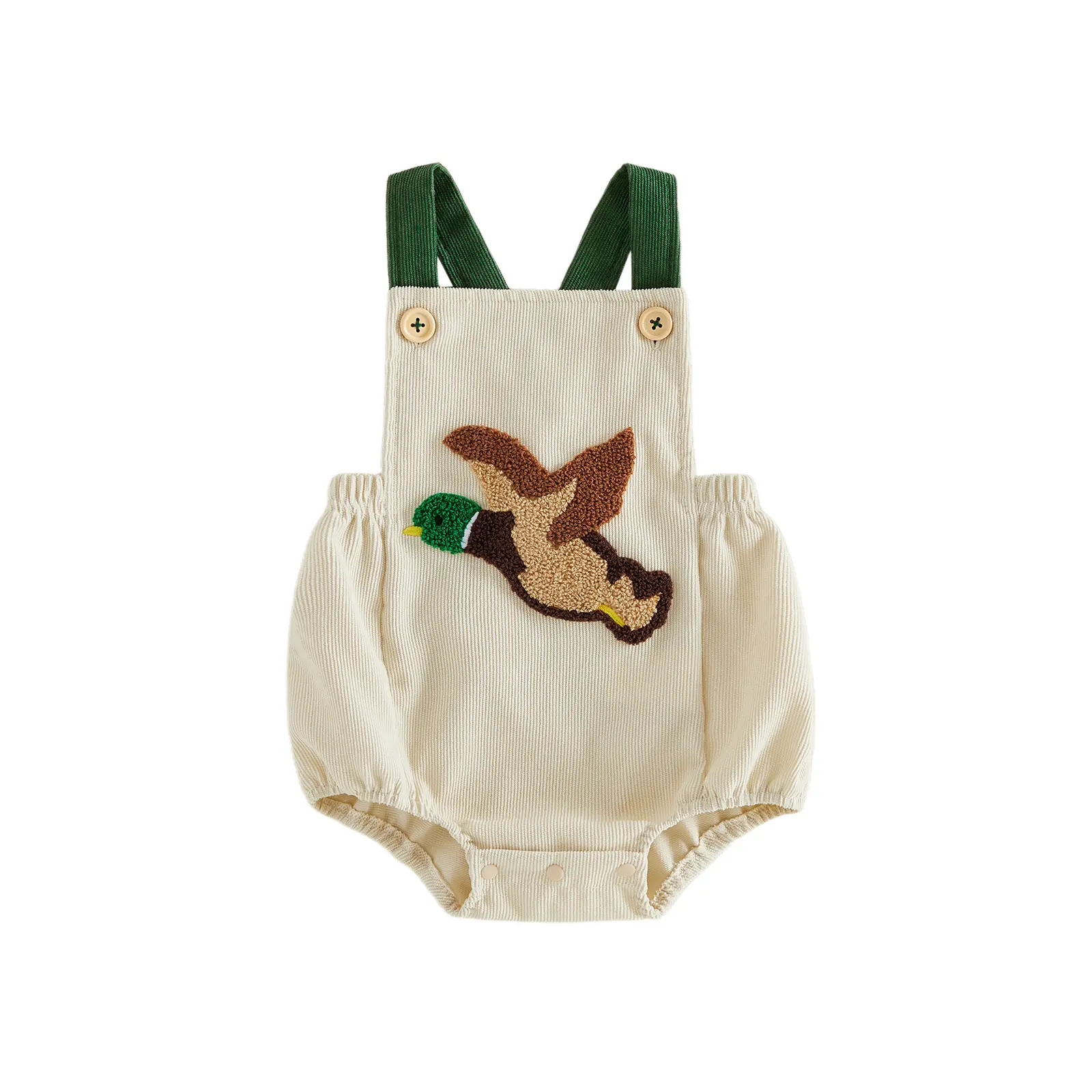 Infant Baby Boy Corduroy Romper Casual Loose Fit Duck Embroideried Square Neck Sleeveless Jumpsuit 0-18 Months