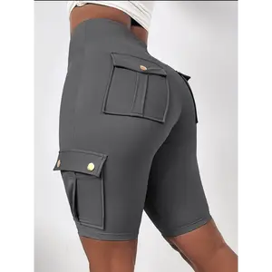 Summer Bermuda Shorts For Women, With A High Waist And Four Pockets, Reaching The Knees, Suitable Sports Cycling As Well Wearing Base Layer.
