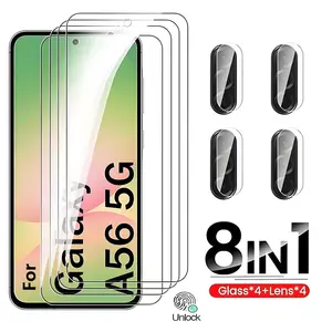 8 in 1/4+4 Samsung Galaxy A56 Screen Protector Set, 4 Tempered Glass + 4 Flexible Camera Lens Films, Scratch-Resistant, Fingerprint Unlock Support