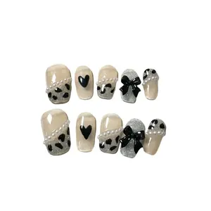 Y36 Leopard Pattern Pearl Red Pink - Enhancing Skin Tone, Finished Nail Piece with Detached Finish, Insightful Light Therapy Nail Press-On Nail french tip nail Handmade Coffin Almond Press-On Nail Kit