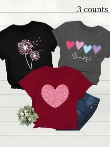 Women's Graphic Print Round Neck Tee, Casual Short Sleeve T-shirt for Daily Wear, Ladies Clothes for Summer, Cute Tops, Women's Graphic Tees, Womenswear, Tshirts, Everyday