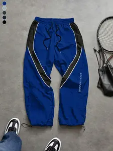 Men's Fashion High Street Functional Style Colorblock Patchwork Jogger Pants + Side 3D V-Shaped Panels + "KEEP TRAINING" Vertical Print + Drawstring Waistband + Adjustable Hem Unisex Hip Hop Streetwear Sports Casual Pants for Running Dance & More