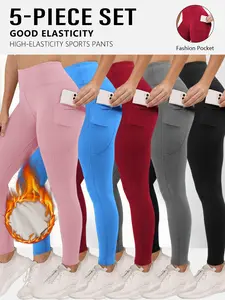Winter Fleece Lined Peach Butt Yoga Pants High Waist Butt Lifting Slim Fit Warm Sports Leggings with Pockets Good Elasticity Fashion Pocket