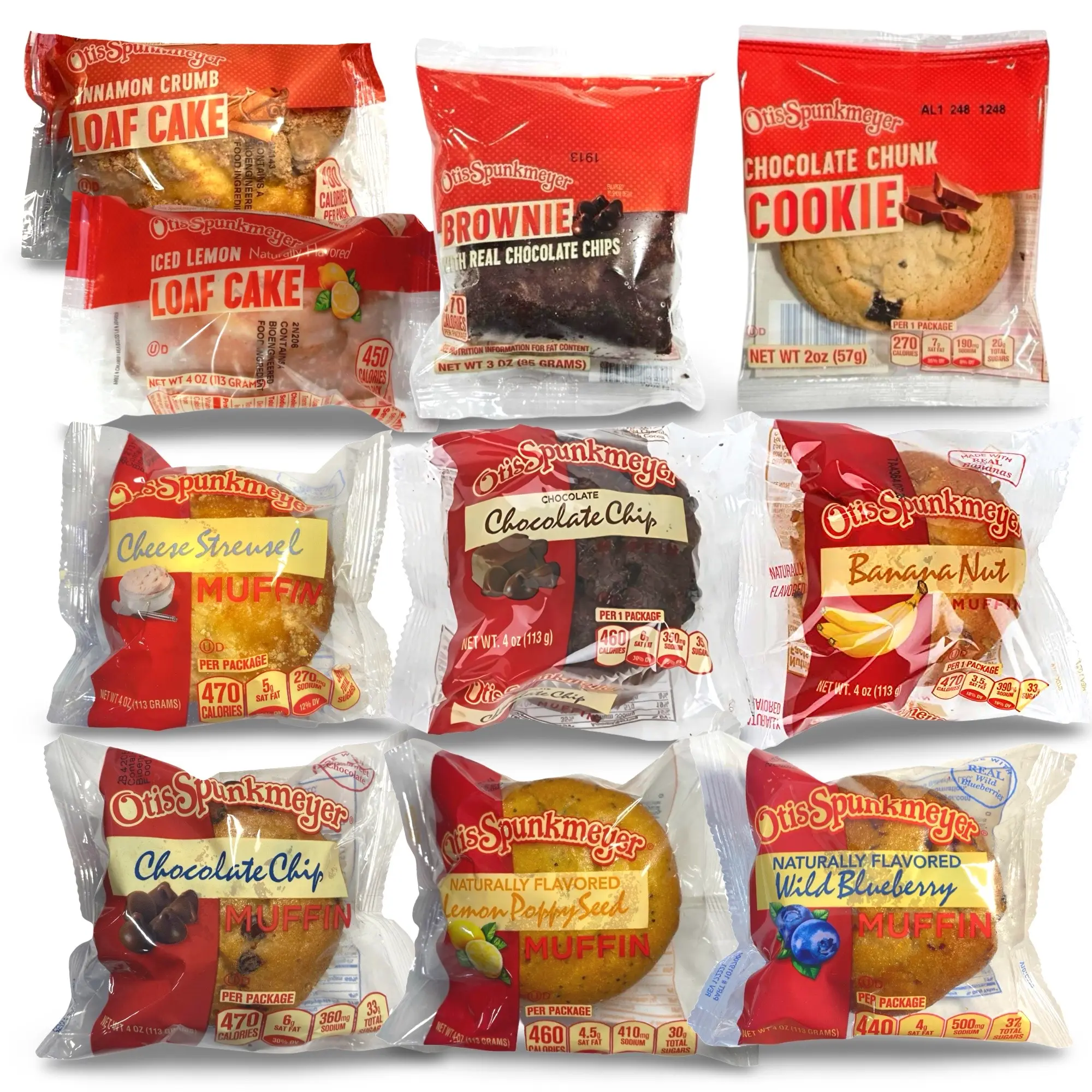 Otis Spunkmeyer 10 Unique Snack Cakes Sampler Pack Includes Brownies, Cookies, Loaf Cakes and Muffins