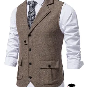 Men's Solid Button Front Pocket Suit Vest, Regular Fit Casual Formal Lapel Sleeveless Suit Vest for Work Office Business, Men's Clothes for All Seasons